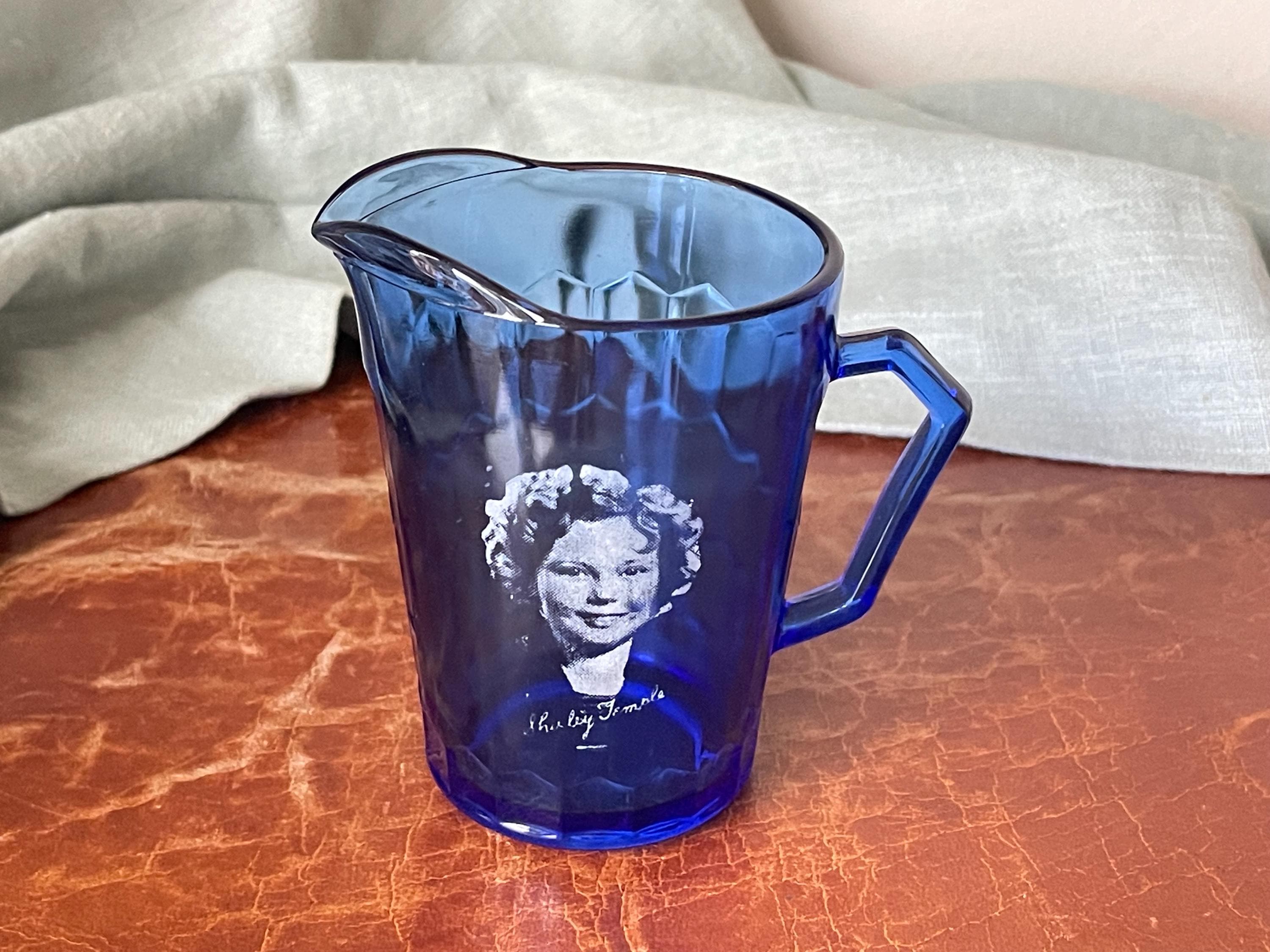 Vintage 1930's Shirley Temple Pitcher Cobalt Blue Glass Hazel