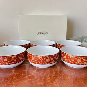 Vintage Neiman Marcus Empress Rose Brocade Pattern Bowls Set of 6 Porcelain Dessert Bowls made by Schumacher and Co Circa 1980’s PC2867