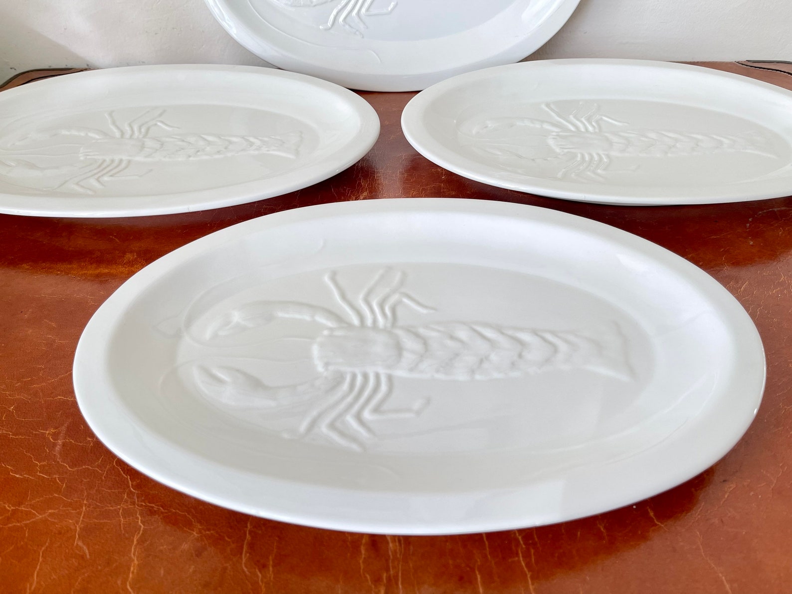 Italian Majolica Pottery Lobster Plates Set of 4 1960s White Etsy