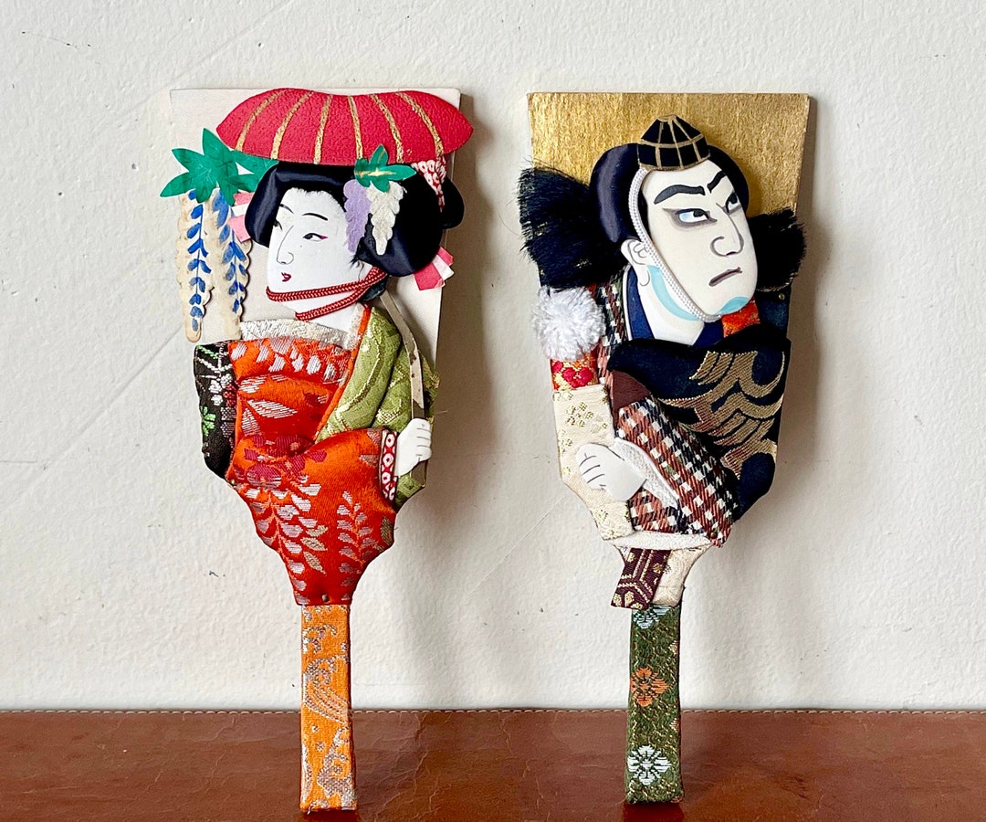 御羽子板　3点セット　Japanese paddle doll. Vintage Japanese Hagoita Paddles Decorative Geisha and Kabuki Oshi