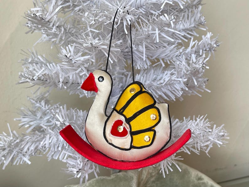 Vintage Chinese Silk Stuffed Swan Christmas Ornament Handmade Silk ...