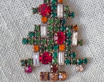 Vintage Weiss Christmas Tree Brooch Pin 5 Candle Multi Color