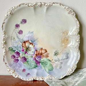 Antique Jean Pouyat Handpainted Limoges France Platter BlackBerry Design 19th Century French Porcelain PC2842