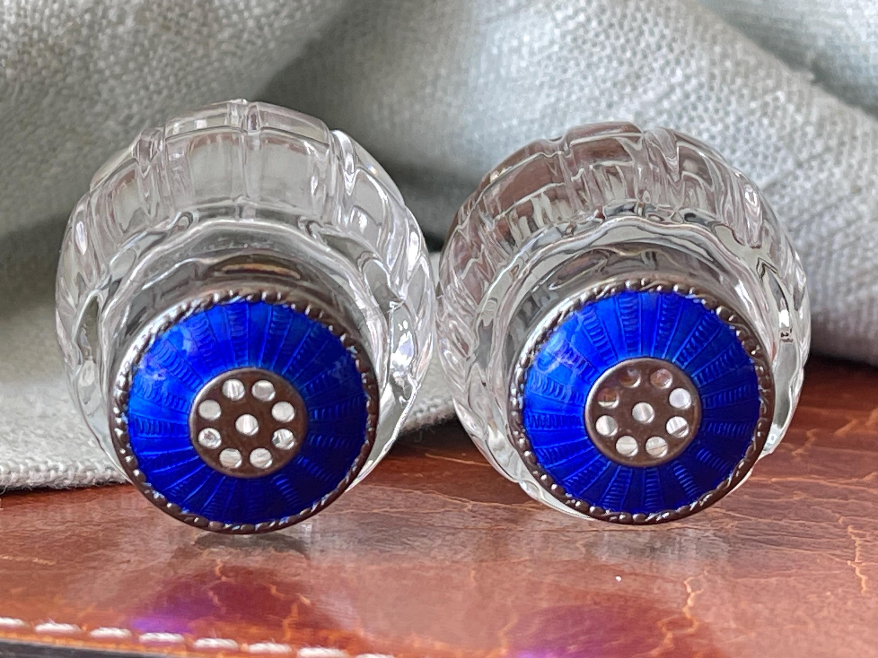 Vintage Meka Denmark Sterling Silver Guilloche Enamel Salt and