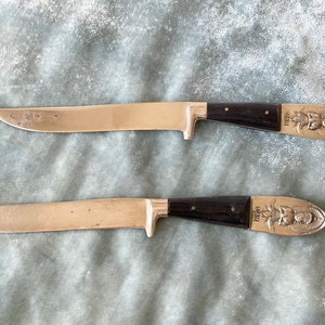 Vintage Siam Buddha Lotus Bronze and Rosewood Steak Knives Set of 2 Steak Knives SI639