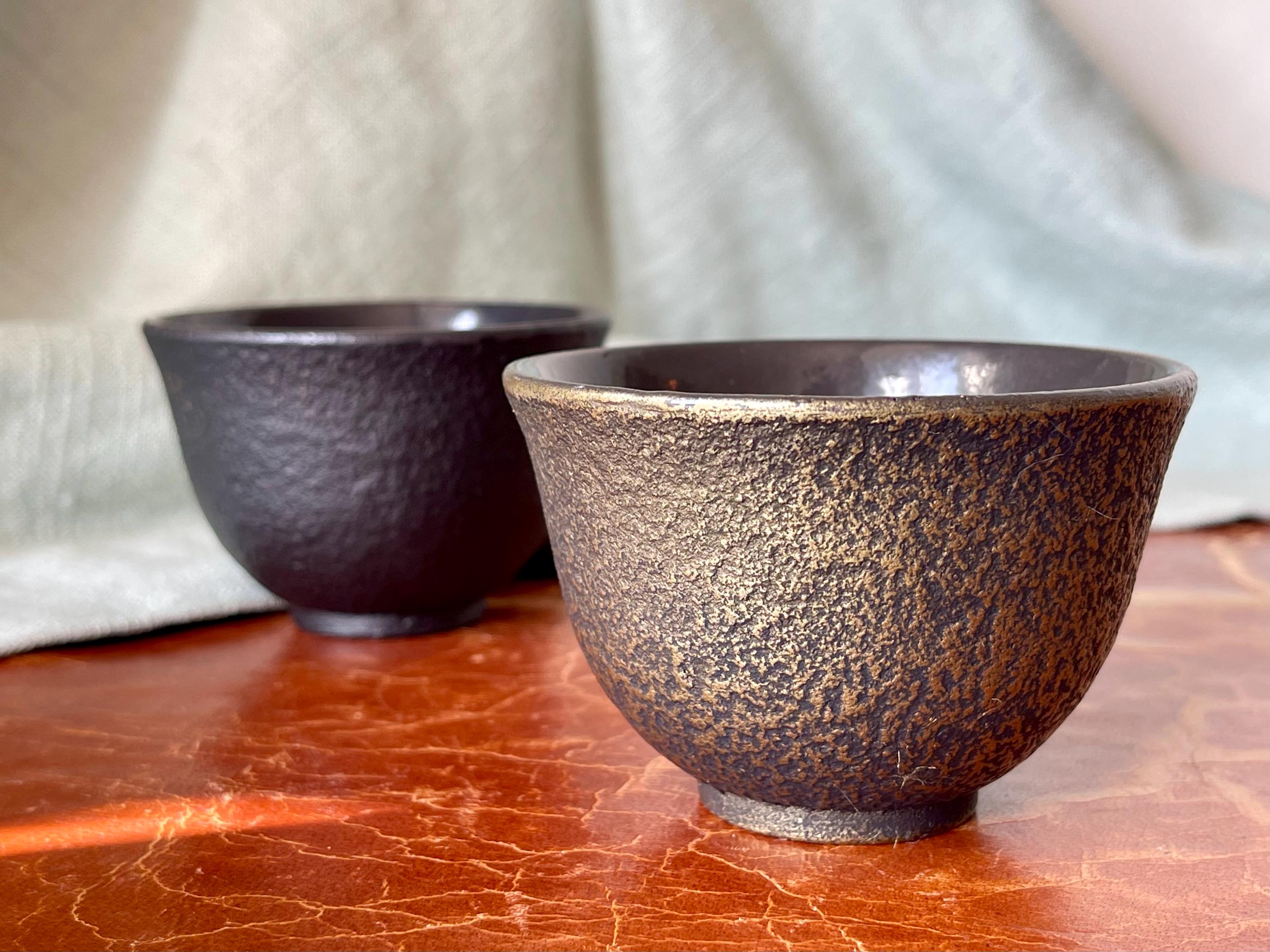 Vintage Japanese Ironware Tea Cups Set of 2 Iwachu Nanbu