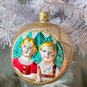 German Inge Glas Heidi and Peter Ornament Figural Portrait Ornament Glitter Decoration made in Germany OR1735