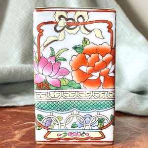 Chinese Rose Medallion Brush Pot Vase Republic Era Hand Painted Enameled Mille Fleur Porcelain Brush Pot Collectible Asian Porcelain PC3837