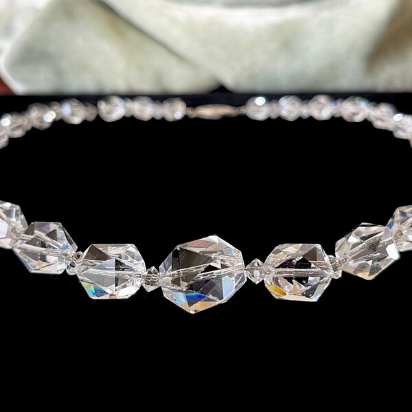 Antique Rock Crystal Necklace Cut Crystal Graduated 16-1/2” 1920’s Art Deco Necklace CJ892
