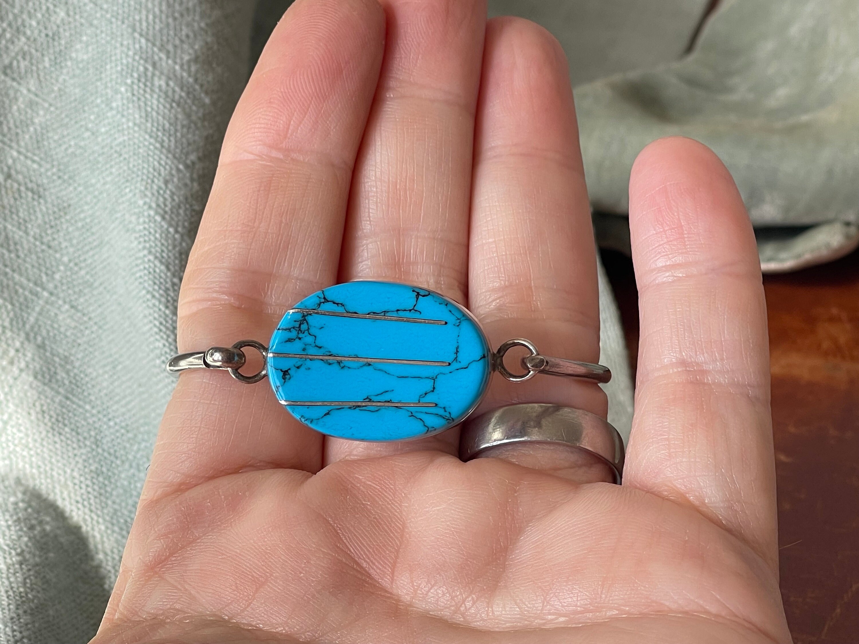 Vintage Zuni 925 Sterling Inlay Hinged Bangle Bracelet