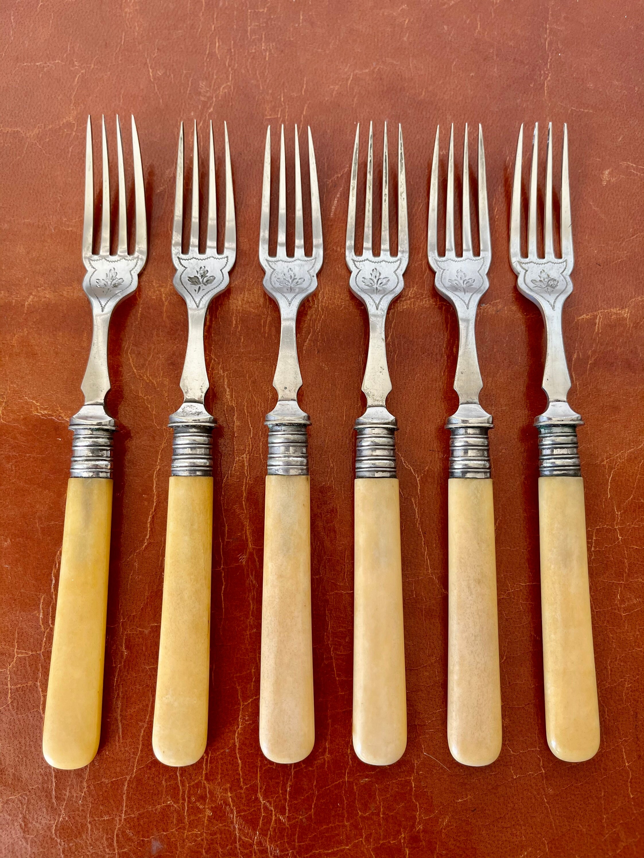 Antique Fish Fork Bone Handle Set of 6/ Engraved Civil War Era Etsy
