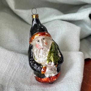 特大/ヴィンテージ/サンタ/オーナメント/マーキュリーグラス/製造元不明 Antique 1920's Mercury Glass SANTA Ornament With Tree 3″ German