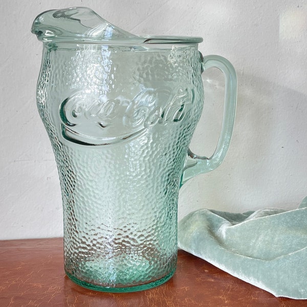 Vintage Coca-Cola Pitcher Green Pebbled Texture 64 OZ Indiana Glass Coke Pitcher with Ice Lip Coke Collector GC438