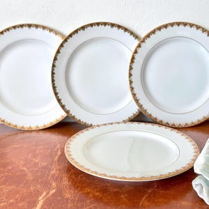 Antique Elite Limoges France Gold Band Bread and Butter Plates Set of 4 Gold Red and Green Trim Antique French China PC3247