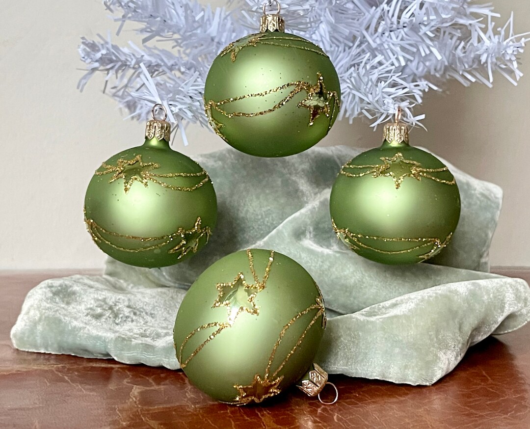 Polish Mouth Blown Glass Christmas Ornaments Set of 4 Green Etsy