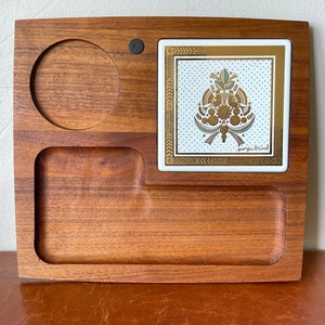 Vintage Georges Briard Cheese Board Teak Charcuterie Serving Platter with Signed Briard Tile 1960’s Danish Modern Style SI861