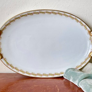 Antique Limoges France Oval Platter Tray with Double Handles Pink Flower Garland circa 1915 GDA France Limoges PC2858