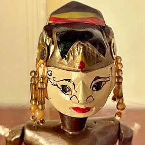 Indonesian Rod Puppet Srikandi in Original Display Case Carved Hand Painted Malaysian Art Puppet SI283