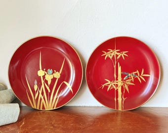 Antique Japanese Lacquer Coasters Set of 6 1930's Art Deco