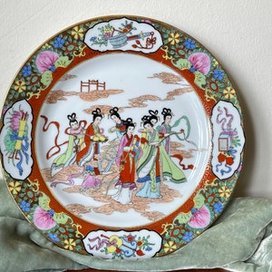 Vintage Chinese Famille Rose Plate Hand Painted PROC Era Porcelain Jingdezhen Charger Chinese Immortals Design PC2488