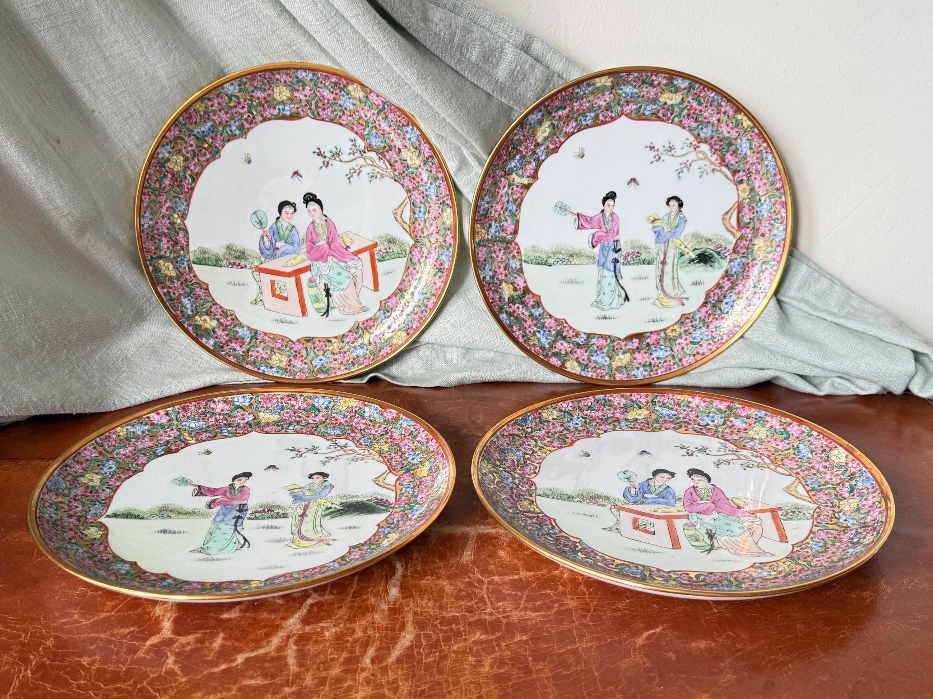 RESERVED Mchan65 Chinese Famille Rose Dinner Plates Set of 4 Hand