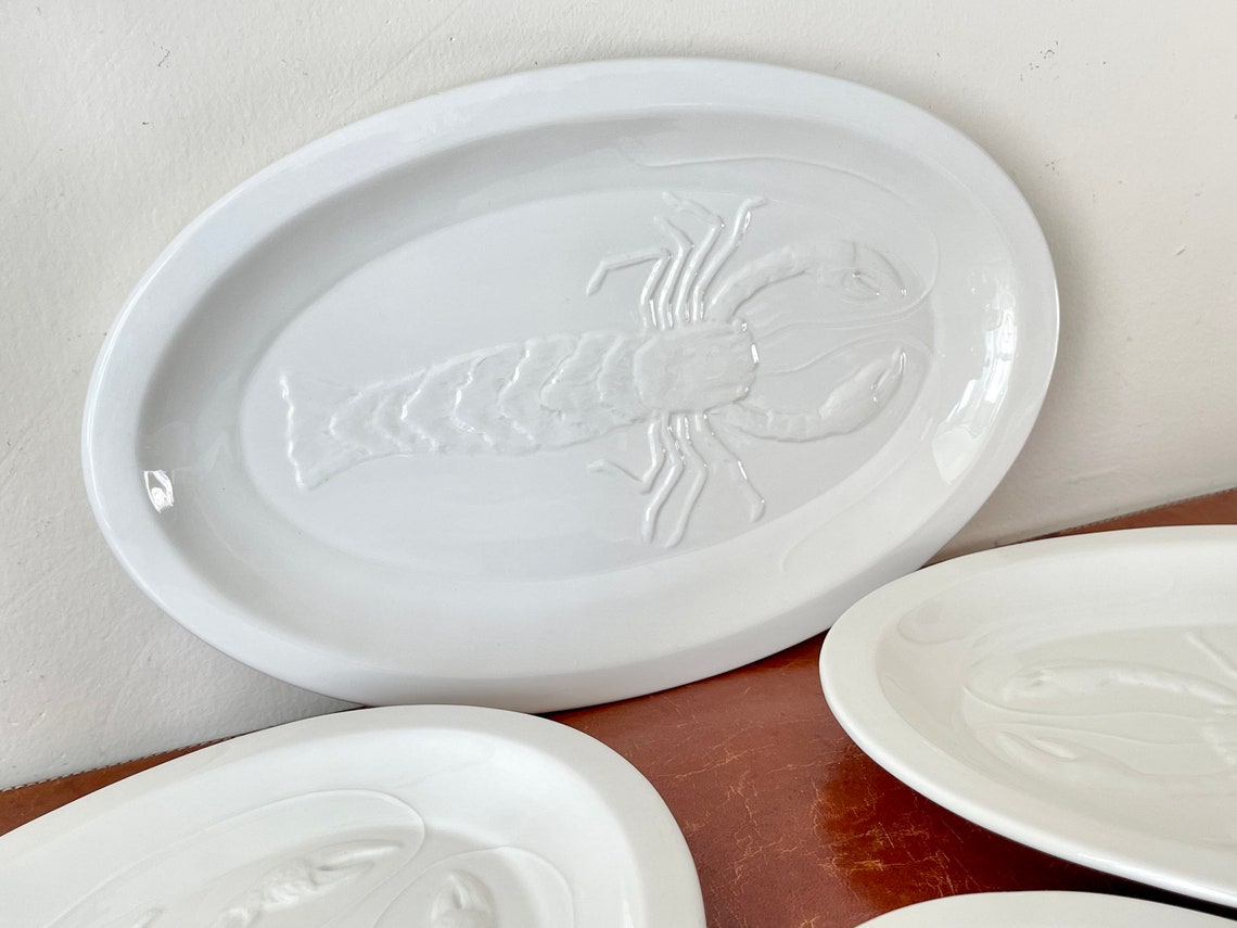 Italian Majolica Pottery Lobster Plates Set of 4 1960s White Etsy