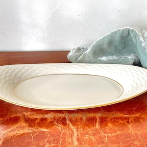 Vintage Lenox Bread Serving Tray 1950’s Lenox Basketweave Bone China Oval Serving Dish with Gold Trim PC2642