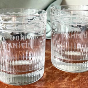 French Crystal Double Old Fashioned Whiskey Glasses Set of 2 Etched Leaded Crystal Friendship Souvenir Glasses Made in France GC791
