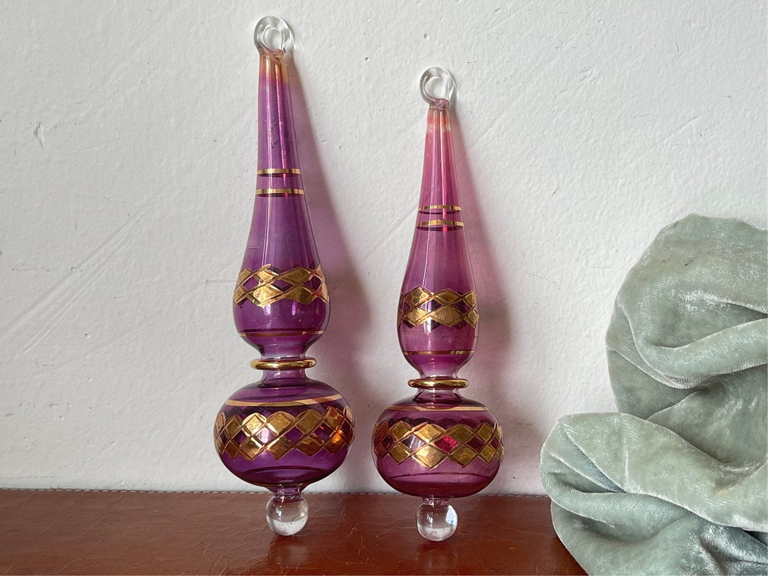 Egyptian Glass Christmas Tree Ornaments Set of 2 Etched Blown Glass