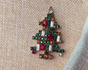 Vintage Weiss Christmas Tree Brooch Pin 5 Candle Multi Color