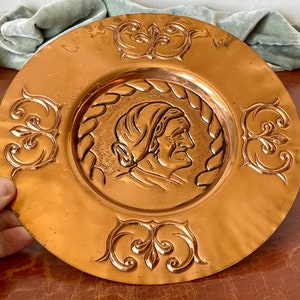 French Copper Plate Hand Tooled Repousse Copper Plate with Woman’s Portrait French Country Decor SI1415