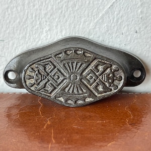 Victorian Cast Iron Aesthetic Movement  Drawer Pull Circa 1880’s  Geometric Design Antique Home SI831