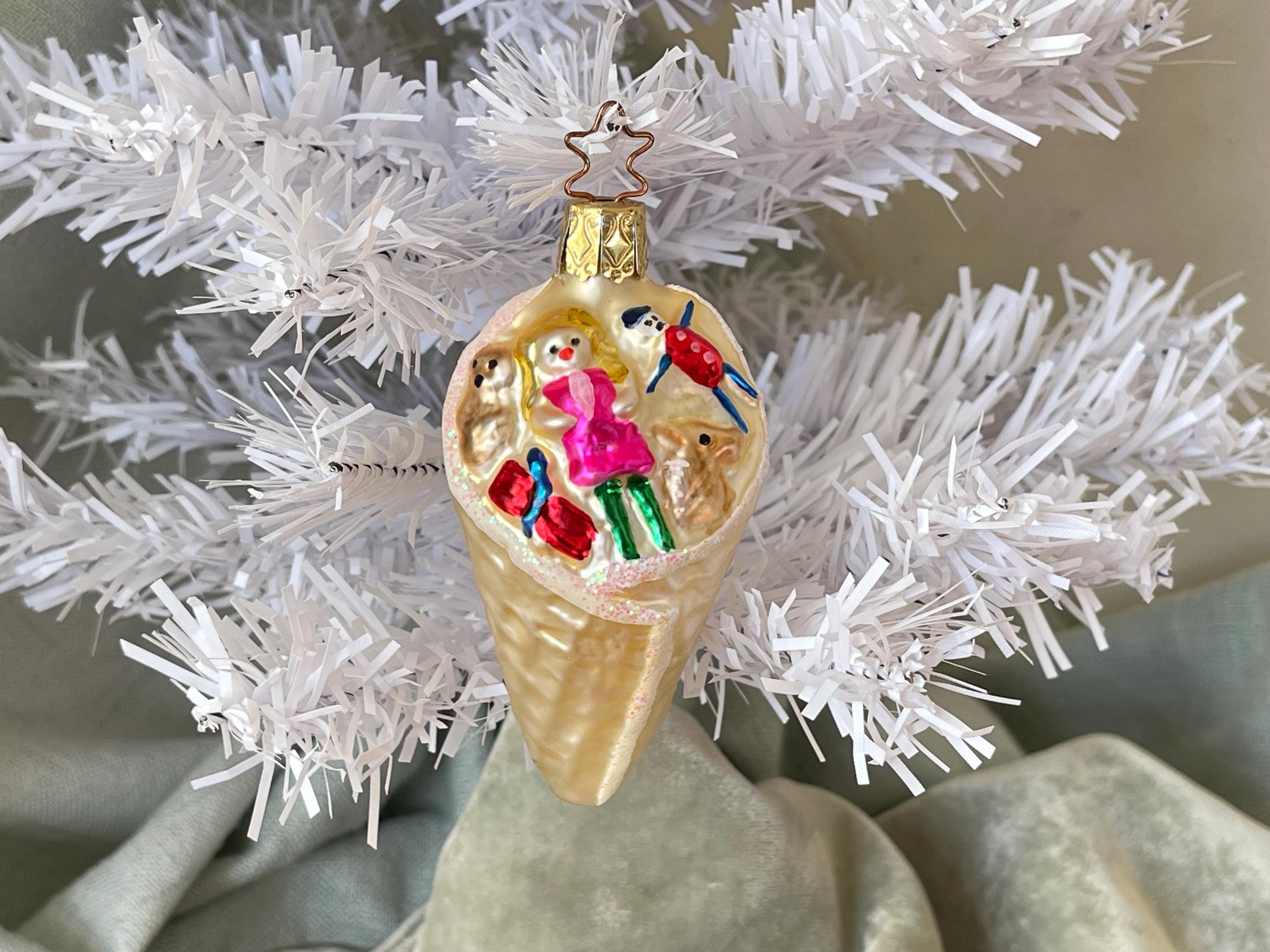 Vintage Cornucopia Inge Glas Christmas Ornament Hand Painted Blown