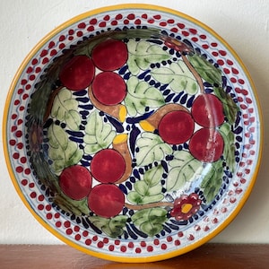 Vintage Talavera Serving Bowl La Corona Tlaxcala Mexico Hand Painted Talavera Pottery Genuine Artist Made PC2558