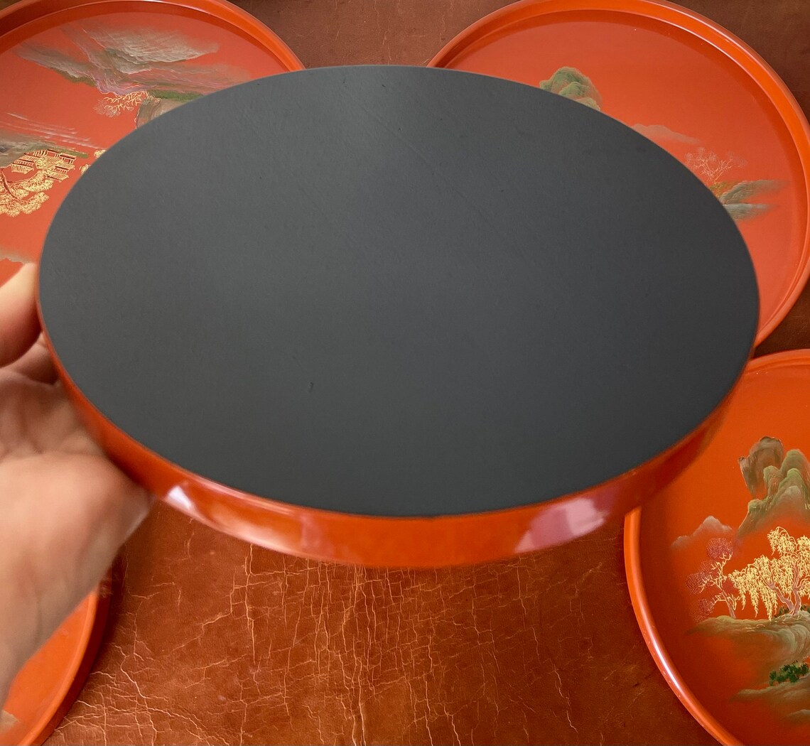 Vintage Chinese Lacquer Nesting Tray Set Of 5/ Round Lacquered Etsy