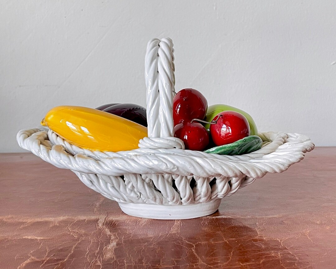 Hand Painted Italian Fruit Basket Majolica Pottery Decoration Etsy