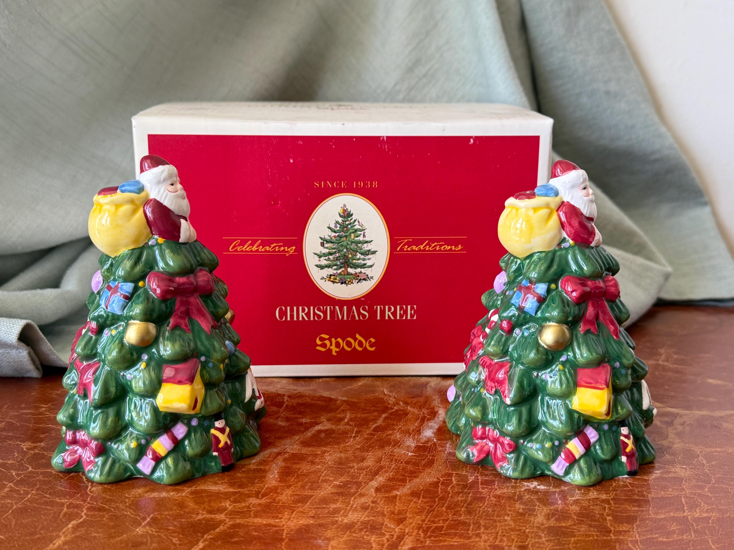 Spode Christmas Tree Salt and Pepper Shakers Hand Painted 3-D
