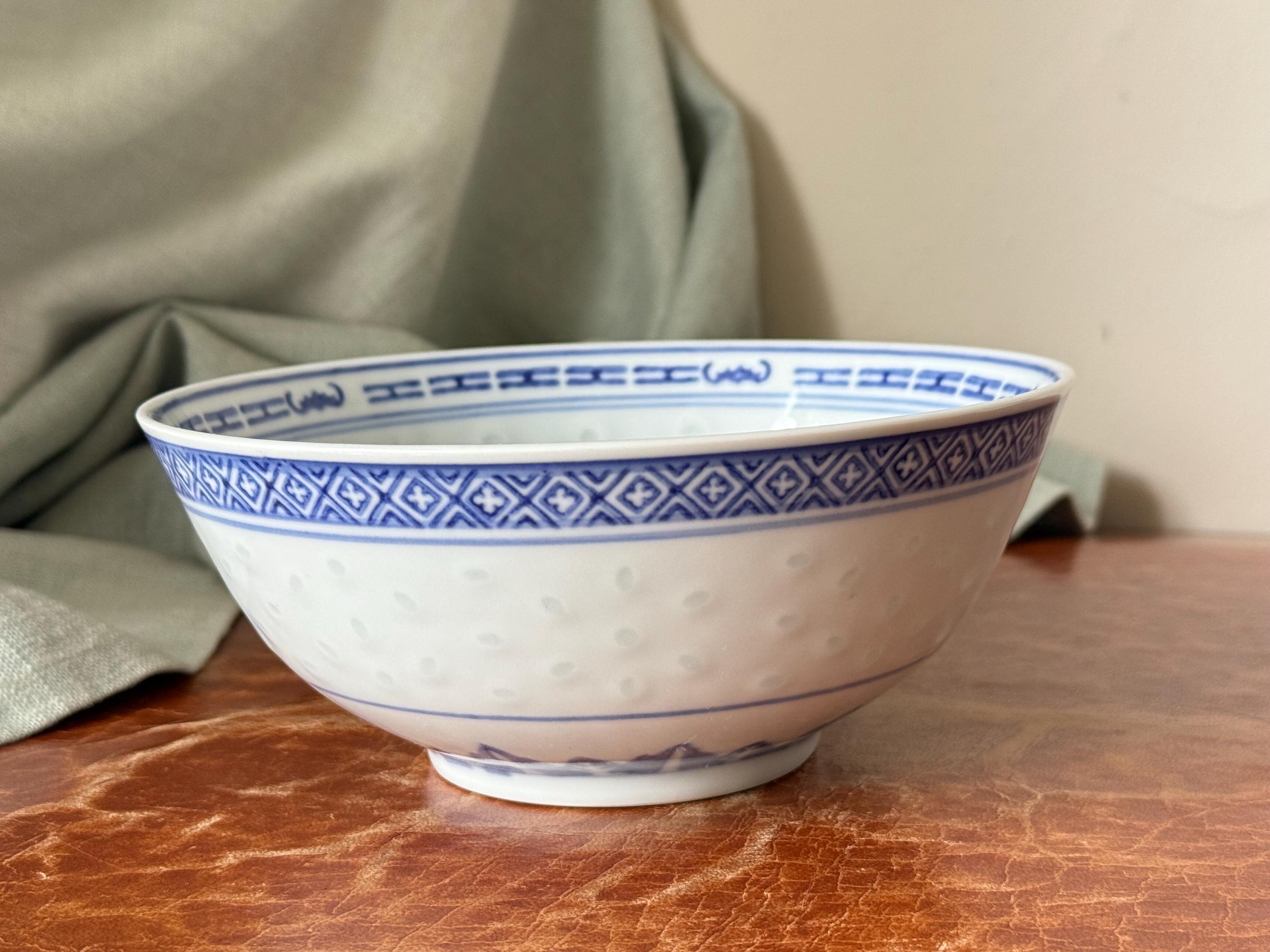Vintage Chinese Rice Grain Pattern Serving Bowl 1970’s Blue and White 5 ...