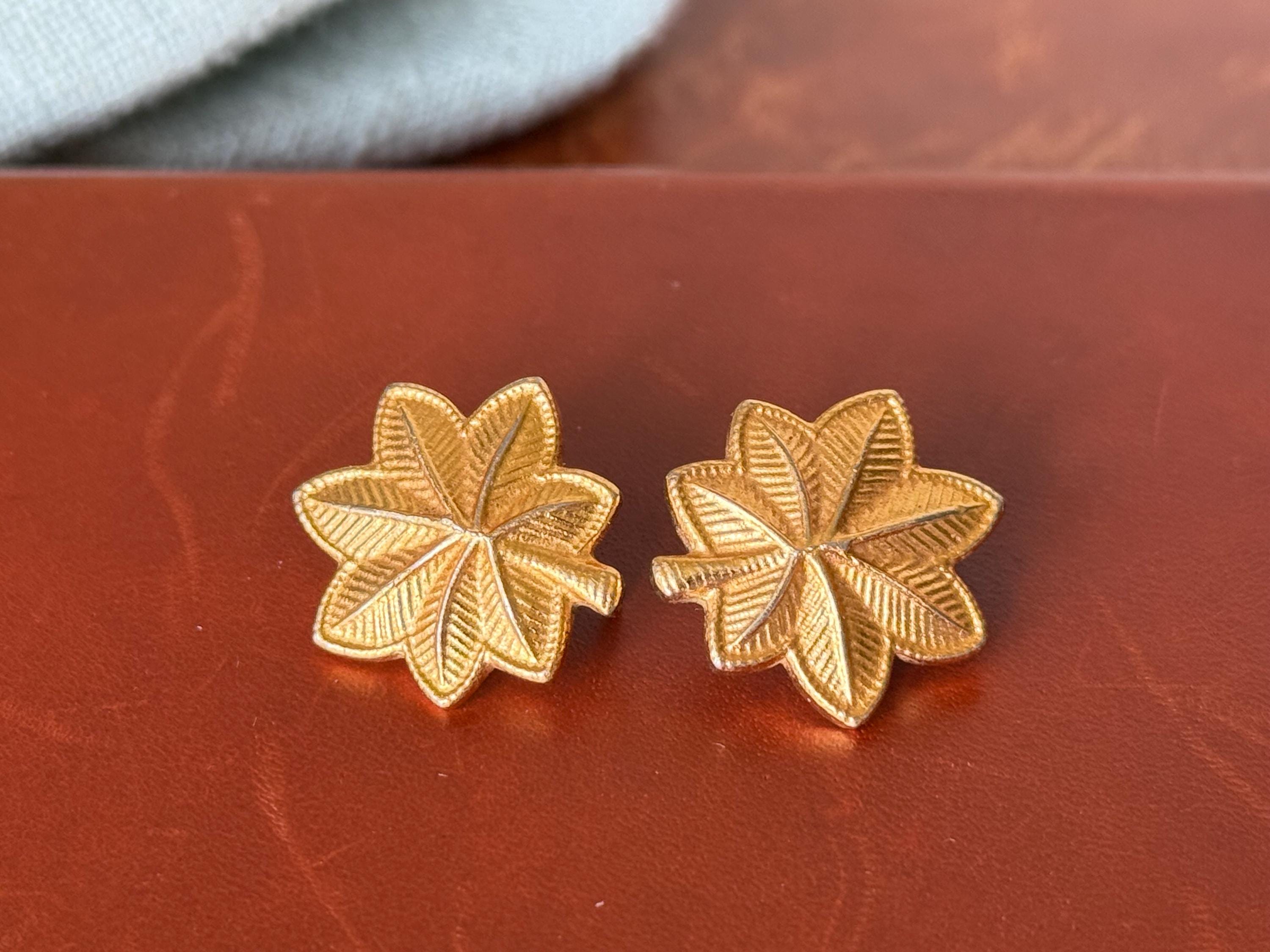 Vintage US Army Major Gold Oak Leaf Insignia Rank Pins US Military Officer Cap Pins 1950’s CJ1009