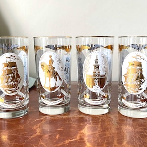 Vintage Libbey Independence Hall Andrew Jackson Nautical Glasses Set of 4 1960’s Cocktail Highball Glasses GC587