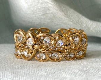 1950’s Trifari Gold and Rhinestone Diamante Crown Trifari Designer Link Bracelet CJ1002