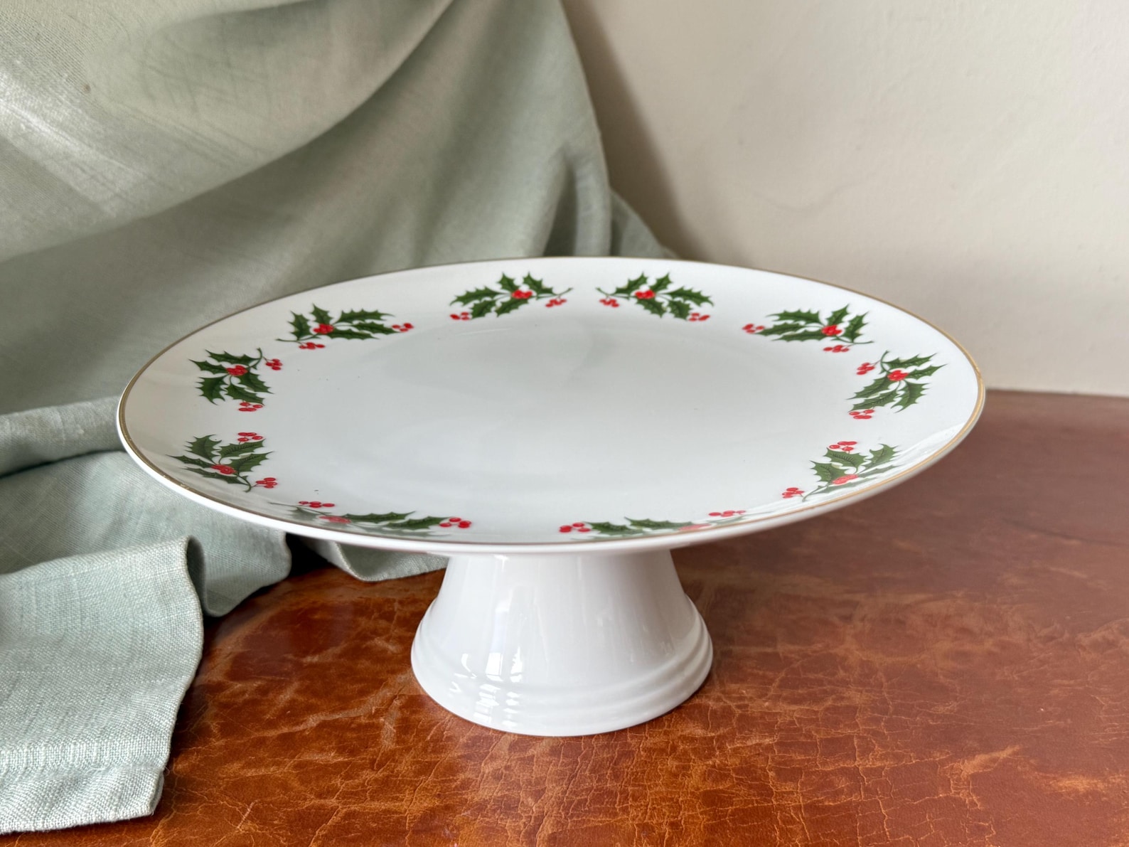 Image of Vintage Christmas Holly Holiday Serving Plate
