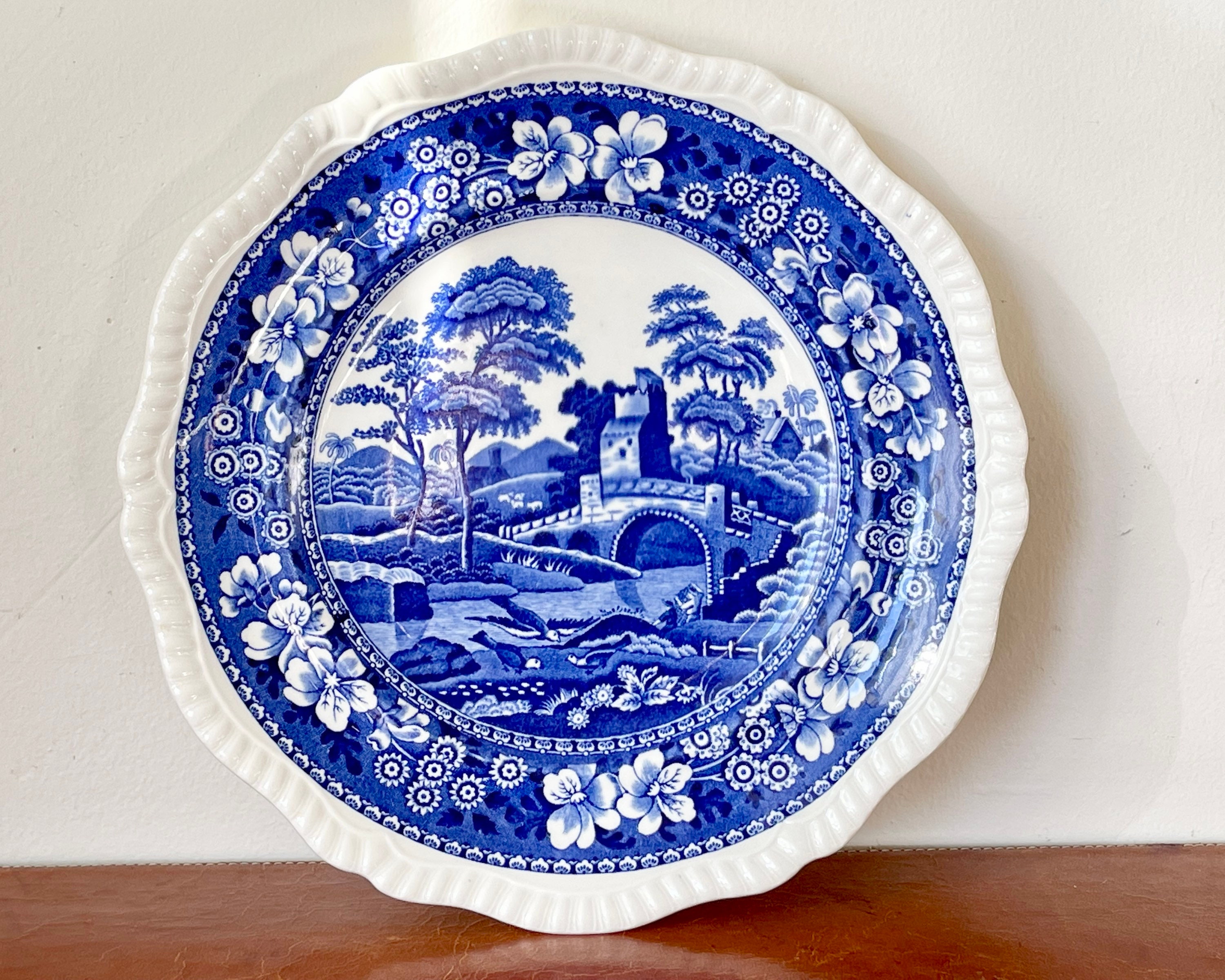 Antique Spode Copeland Spode's Tower Dinner Plate in Blue With