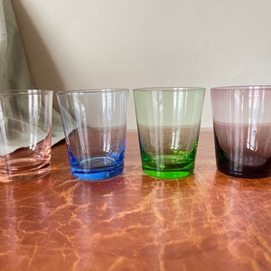 Vintage Multicolored Rainbow Colored Lowball Old Fashioned Glasses Set of 4 Blown Glass Weighted Bottom Glasses Made in Portugal GC653