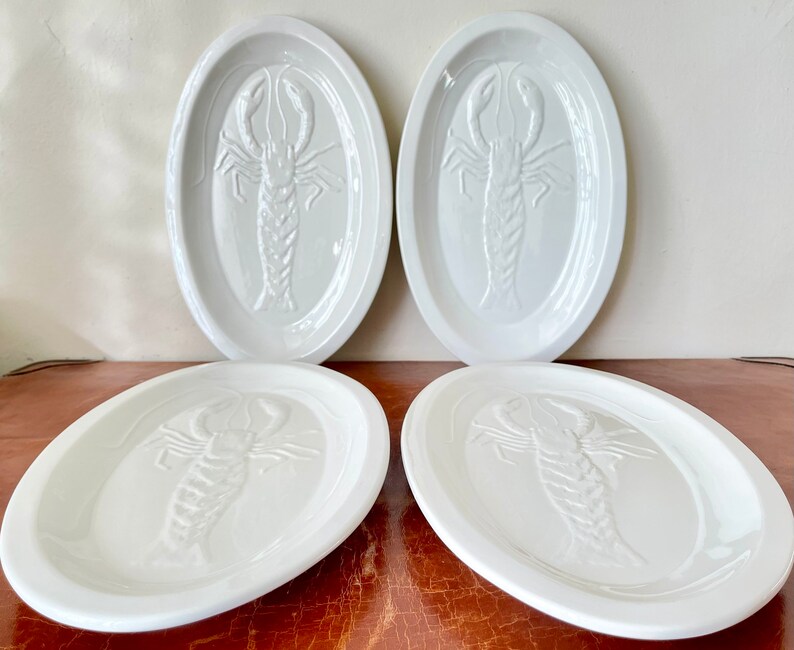Italian Majolica Pottery Lobster Plates Set of 4 1960s White Etsy