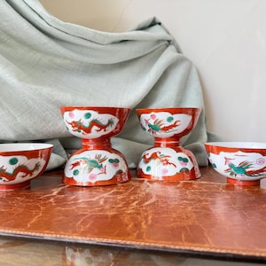 Chinese Hand Painted Dragon And Phoenix Bowls Set of 6 Chinese Republic Era Circa 1930’s Porcelain Rice Bowls PC4108