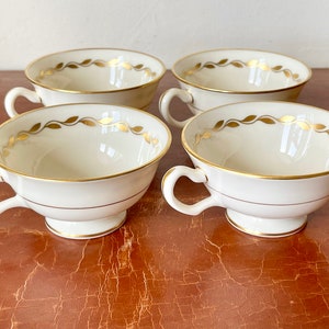 Lenox Golden Wreath Footed Tea Cups Set of 4 RARE 1930’s Lenox Gold Trim Cups in Like New Condition with Rare Green Back Stamps PC957