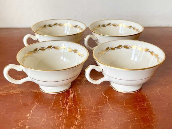 金色の食器 Lenox Golden Wreath Footed Tea Cups Set of 4 RARE 1930's