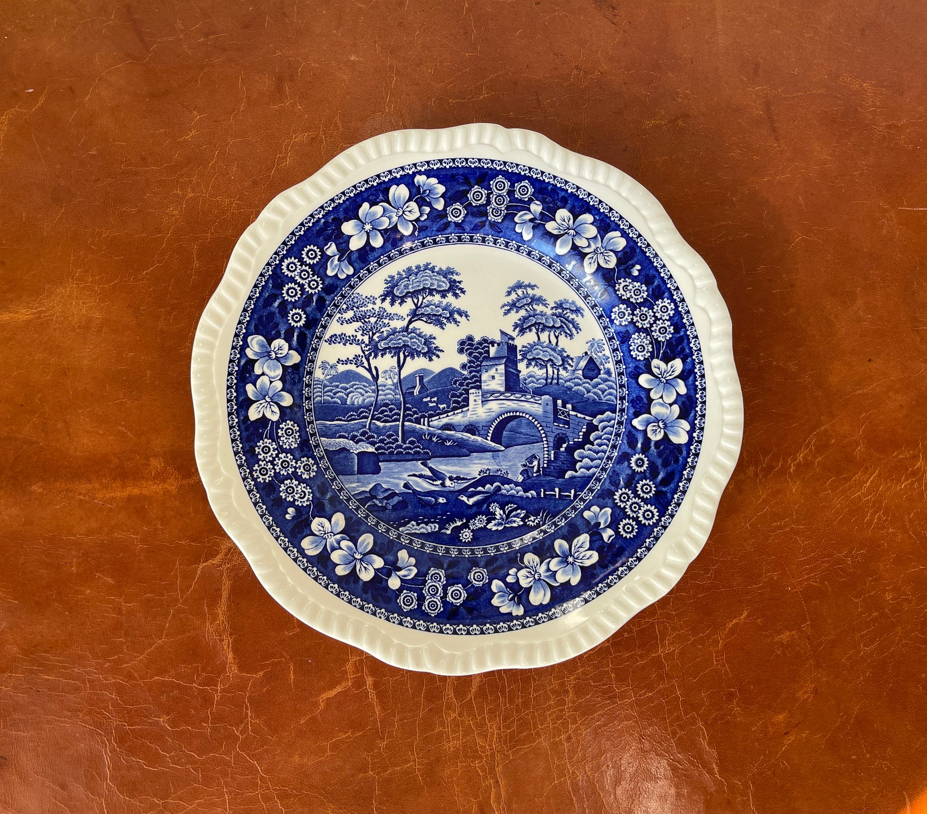 Vintage Spode England Blue Tower Dinner Plate in Blue With