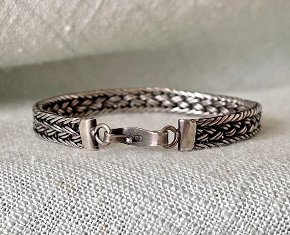 Vintage Sterling Silver Woven Rope Bracelet Wheat… - image 3
